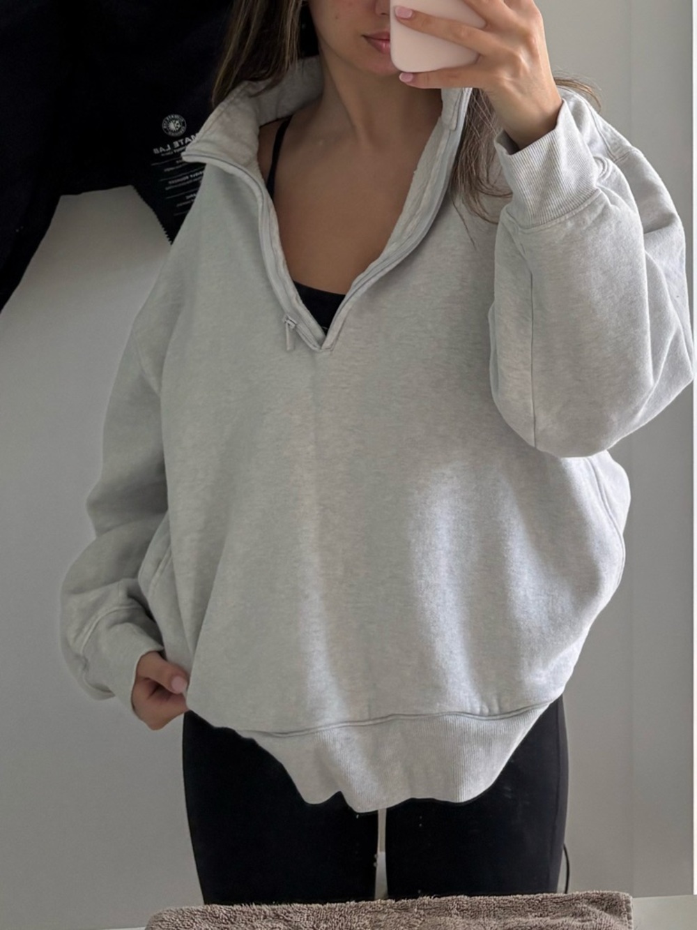 Aritzia Light Gray Quarter-Zip Pullover Sweatshirt